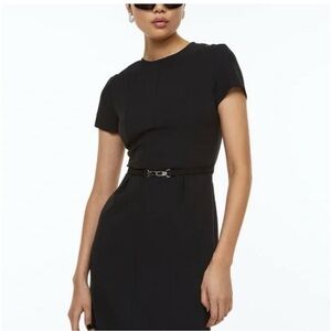 H&M Black Short-Sleeve Belted Mini Dress